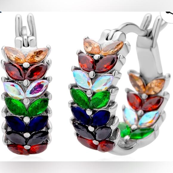 Multi color Austrian crystal Hoop Earrings in Stainless Steel - Picture 1 of 5